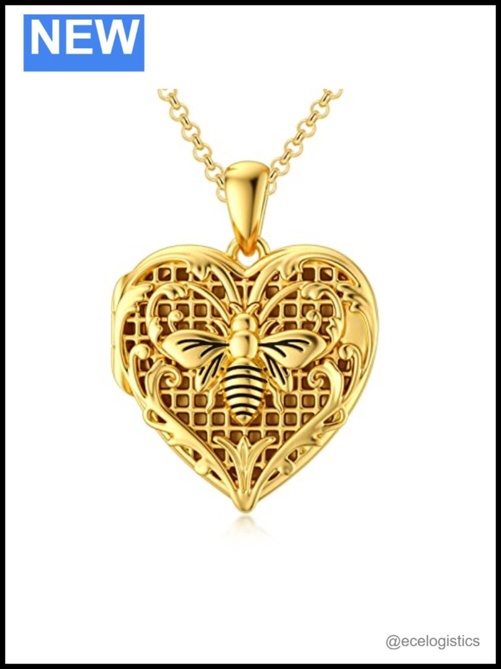 Personalized Heart Bee Locket Necklace 18K Gold Plated Silver